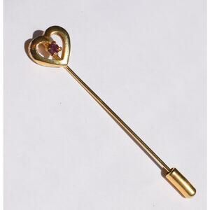 Vintage Gold Tone Purple Rhinestone Heart Stick Pin Brooch Coquette Valentine